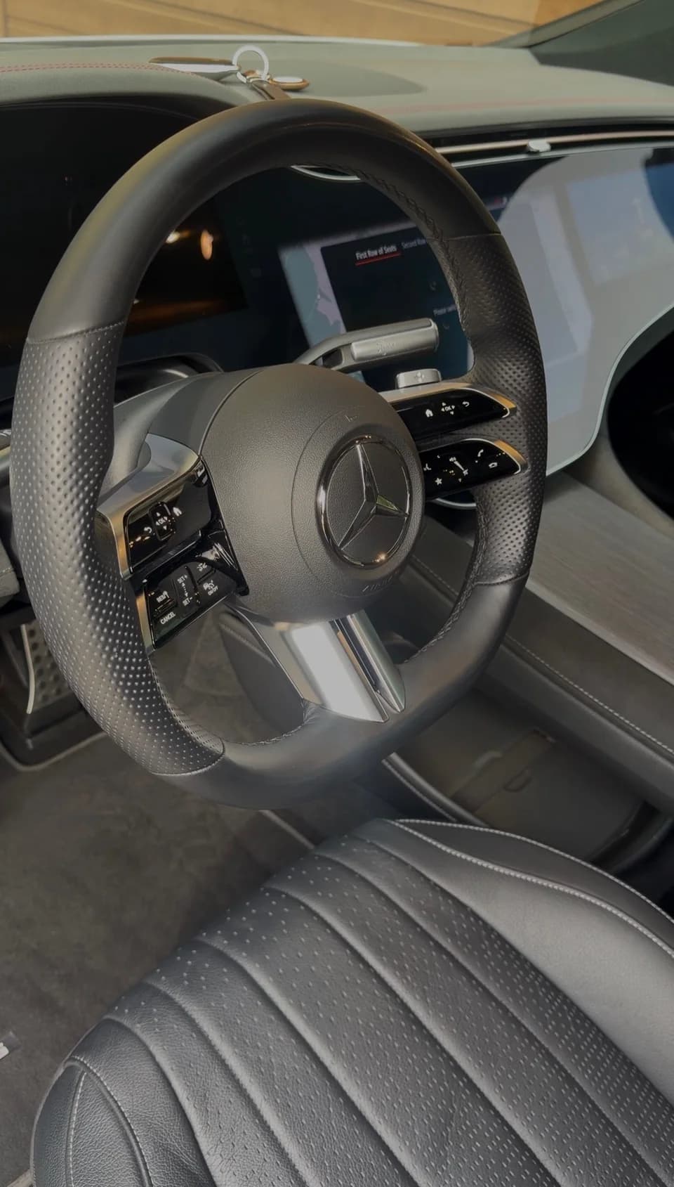 Detailed Mercedes steering wheel and leather cabin